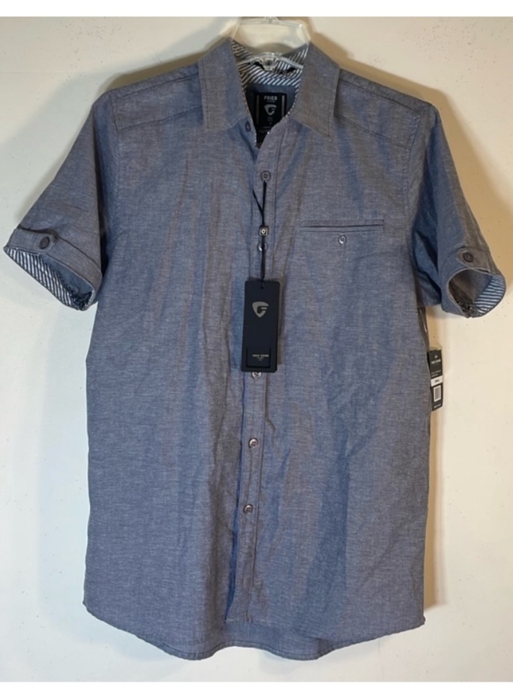 FRIED Denim Slim Fit Short Sleeve Button Down Denim Shirt. Men’s Small. NWT.